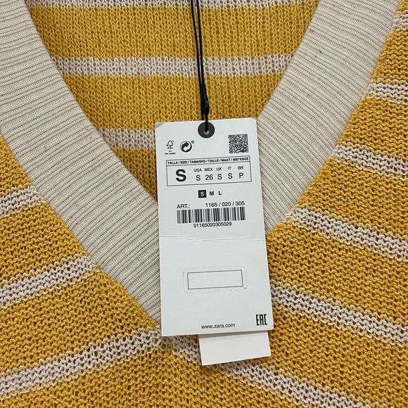 Zara NWT Striped Yellow & White Oversized Sweater Vest size small - Picture 3 of 4